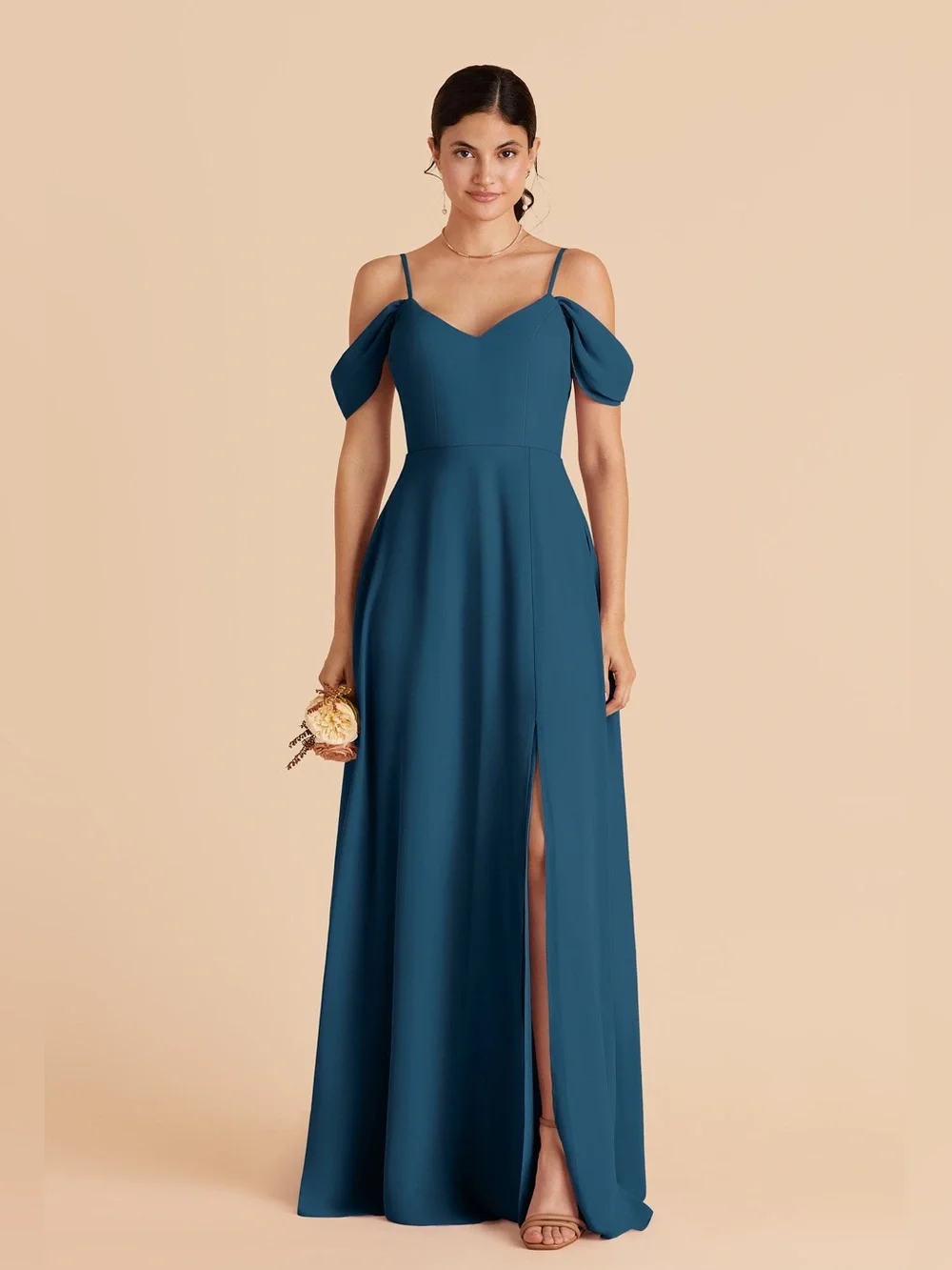 Birdy Grey Devin Chiffon Dark Teal Detachable Sleeve Bridesmaid Dress Medium